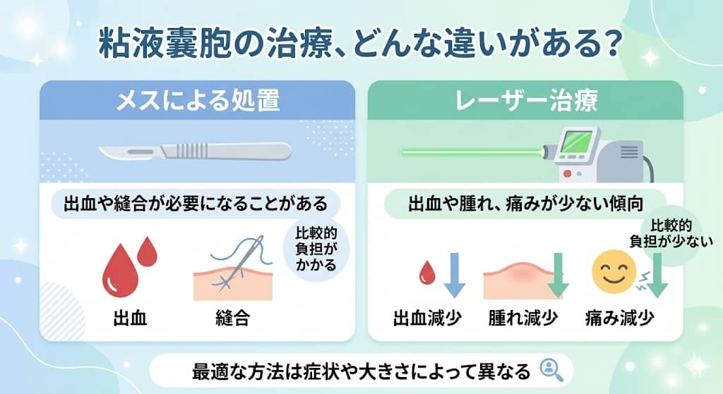 メスによる処置とレーザー治療の違いをやさしく図解