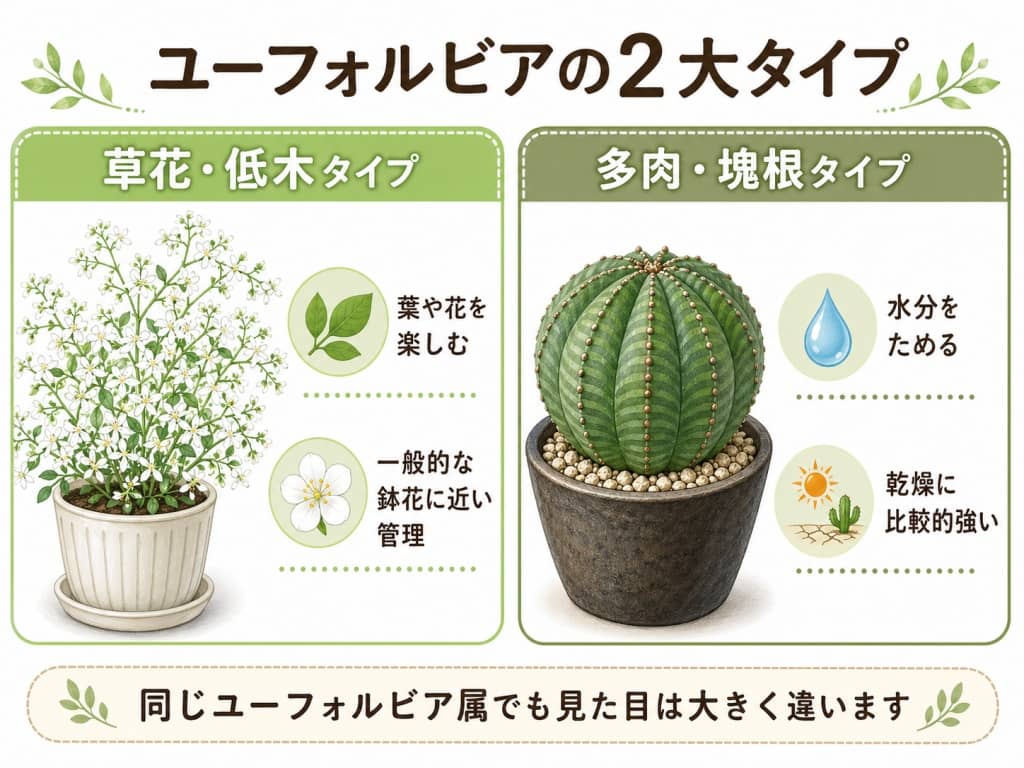 ユーフォルビアの2大タイプ分類図解
