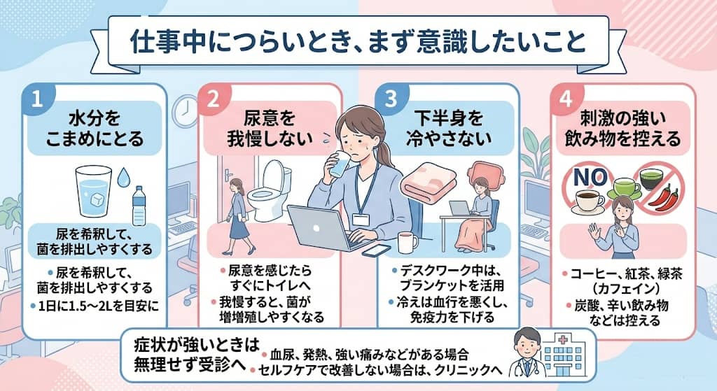 仕事中にできる膀胱炎っぽい症状のセルフケア