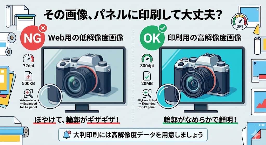 低解像度画像と高解像度画像の印刷比較