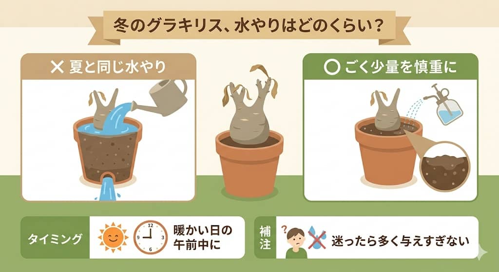 冬のグラキリスの水やり量のイメージ図