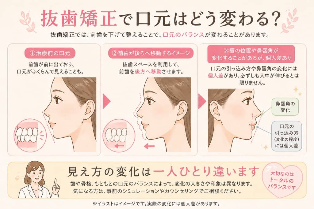 前歯の後退と口元の見え方の変化