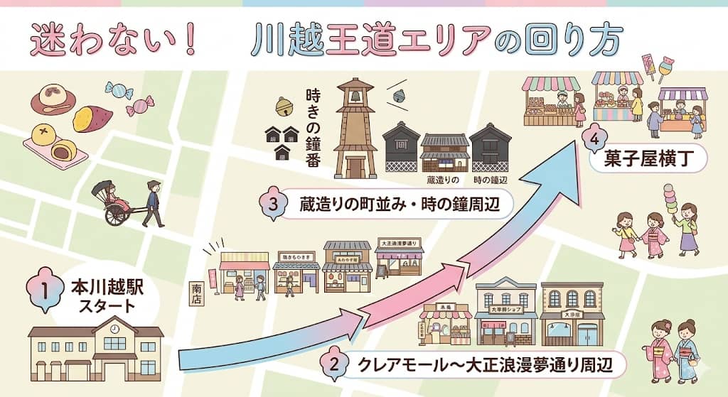 本川越駅スタートの一筆書きルートマップ