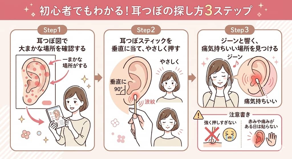 耳つぼスティックを使った正しいツボの探し方