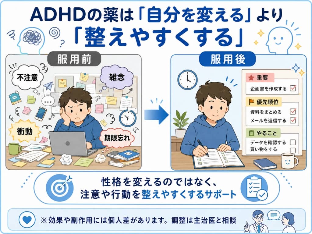 ADHD薬による脳内情報の整理イメージ