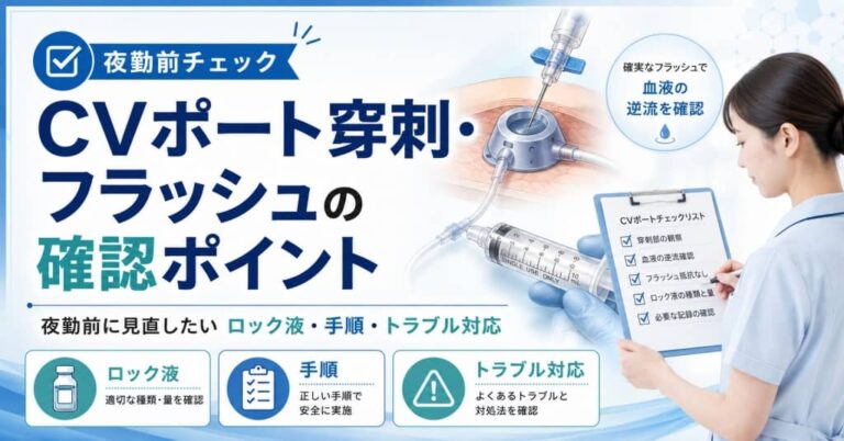 CVポート穿刺・フラッシュの確認ポイント｜夜勤前に見直したいロック液・手順・トラブル対応