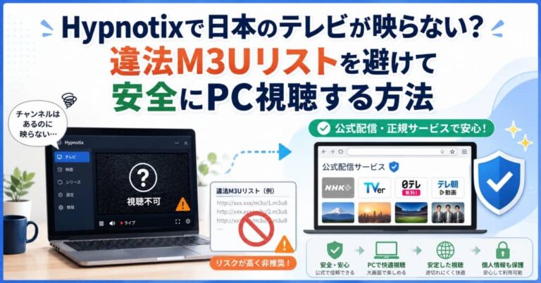 Hypnotixで日本のテレビが映らない？違法M3Uリストを避けて安全にPC視聴する方法
