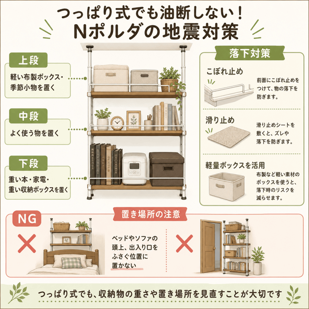 Nポルダの地震対策と収納物の置き方