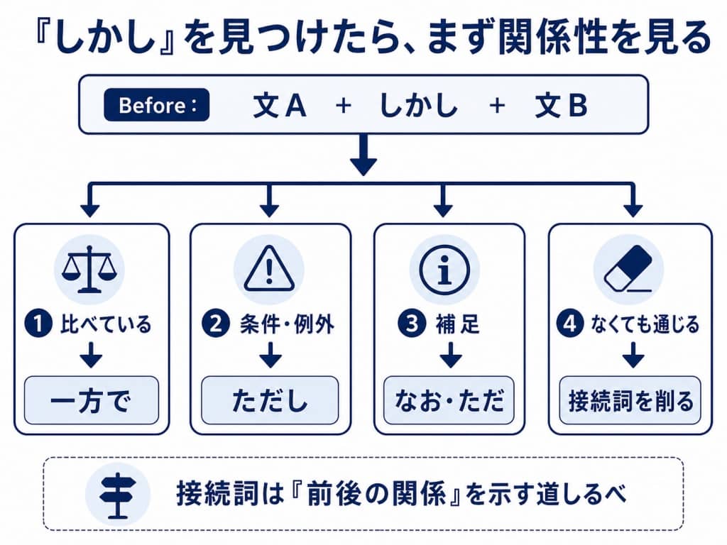 「しかし」を使わない構造的リライト図解