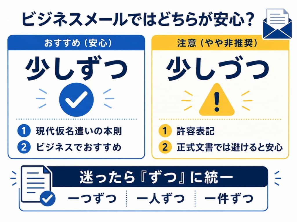 「ずつ」と「づつ」のビジネス推奨度比較