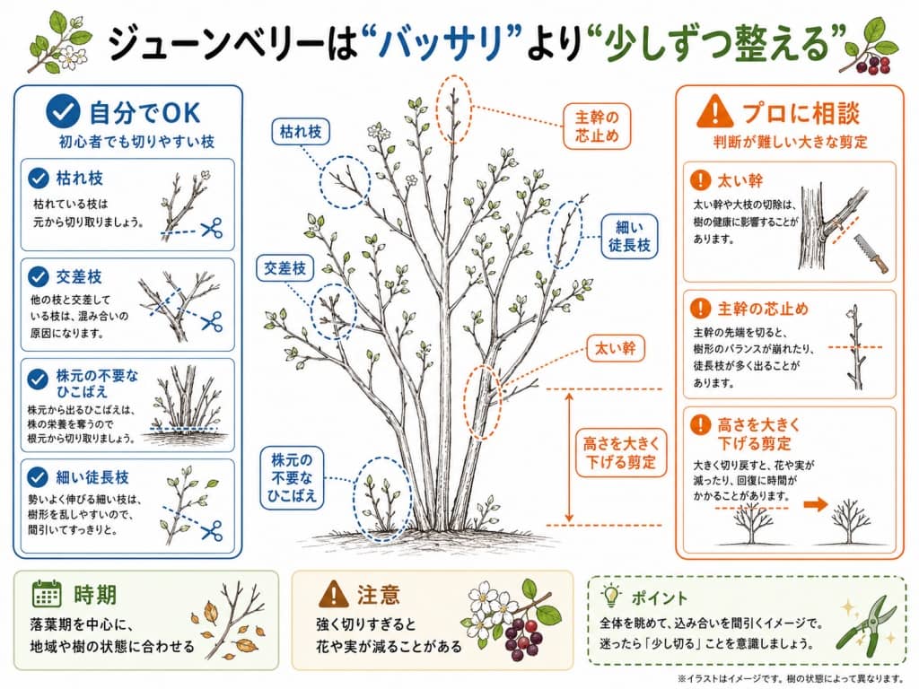 ジューンベリー剪定の初心者向けチェック図
