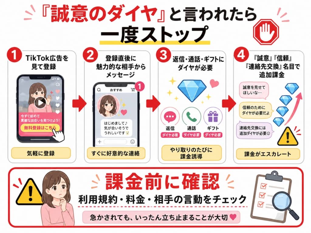 ダイヤ課金トラブルの危険サイン図解