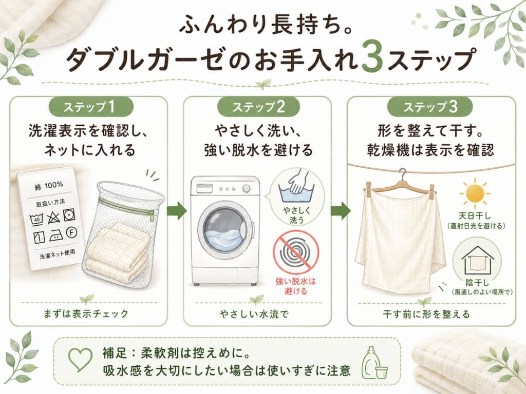ダブルガーゼを長持ちさせるお手入れ手順