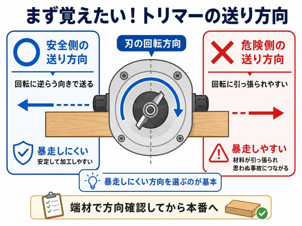 トリマーの送り方向の基本図