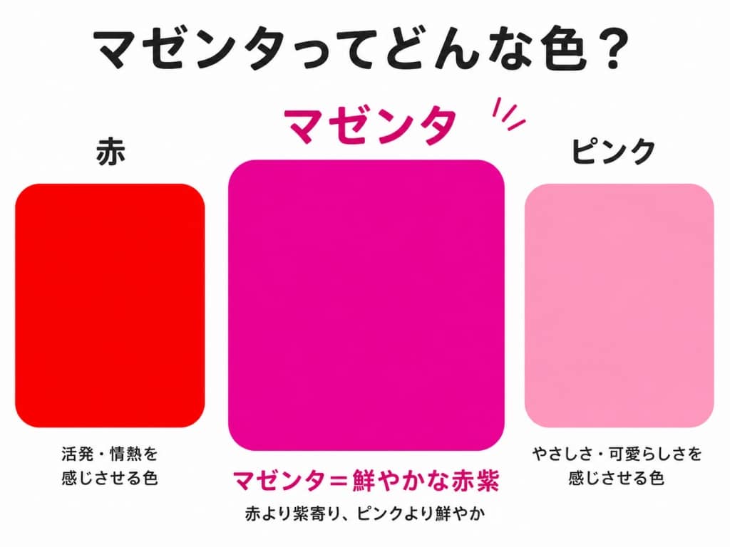 マゼンタと赤・ピンクの違い比較図