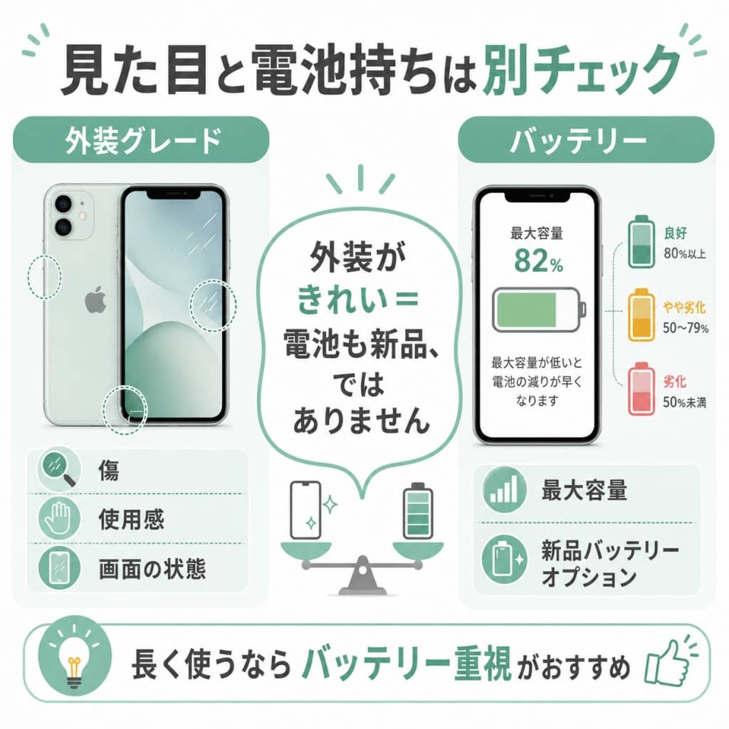 中古iPhone選びは外装グレードとバッテリーを分けて考える