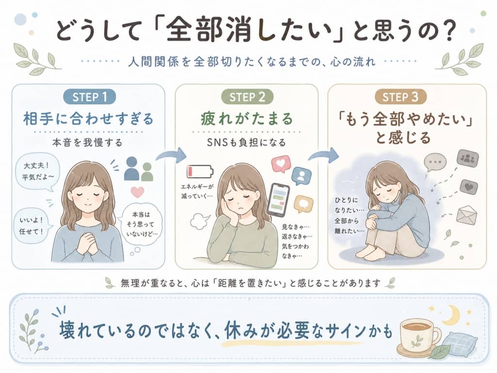 人間関係を全部切りたくなるまでの心の流れ