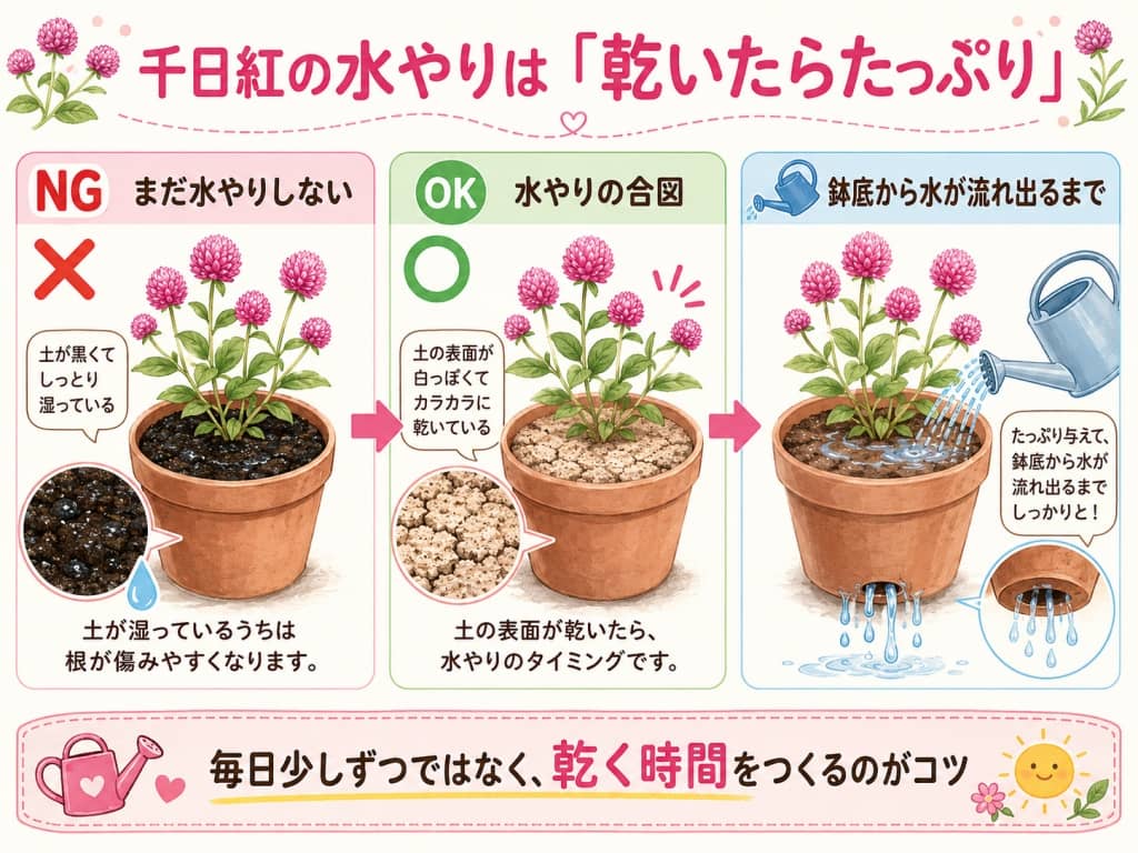 千日紅の水やりタイミング図解