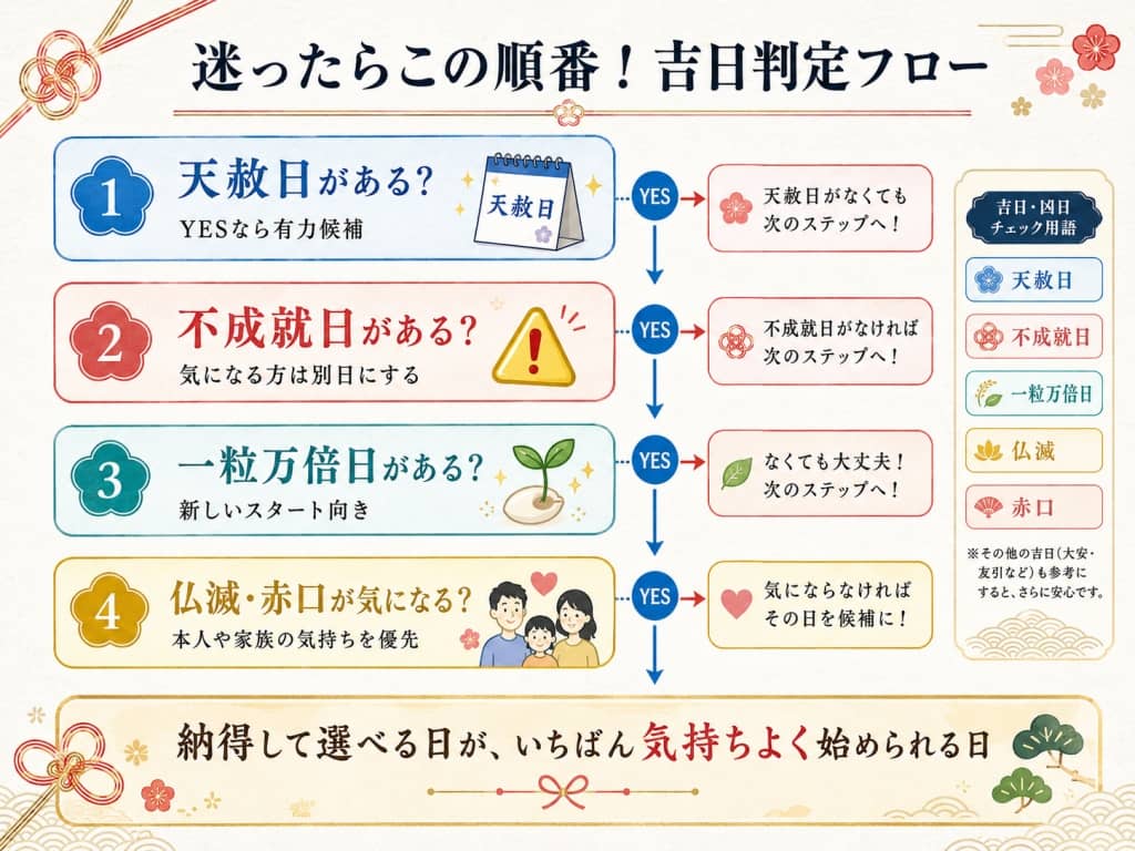 吉日と凶日が重なったときの判定フロー