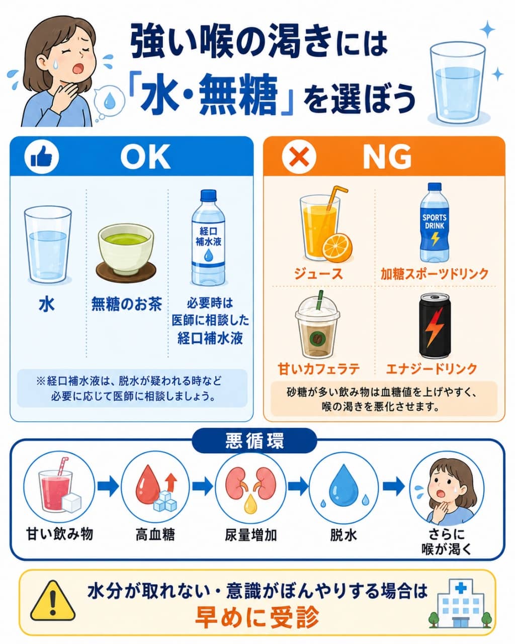 喉が渇くときの飲み物OK・NG