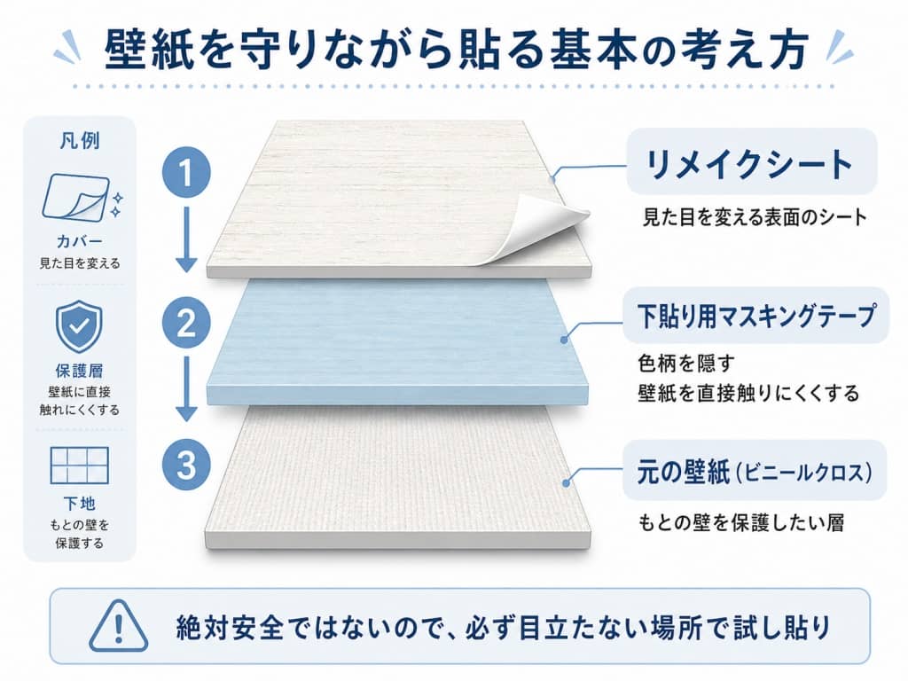 壁紙を守る3層構造の図解