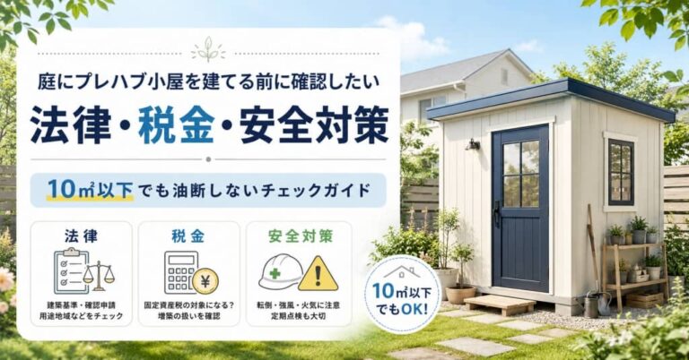 庭にプレハブ小屋を建てる前に確認したい法律・税金・安全対策｜10㎡以下でも油断しないチェックガイド