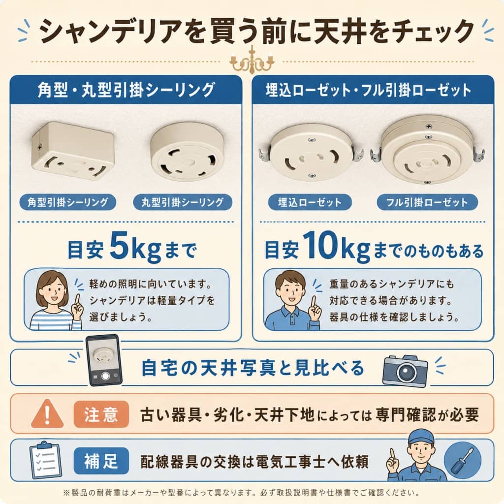 引掛シーリングとローゼットの耐荷重目安