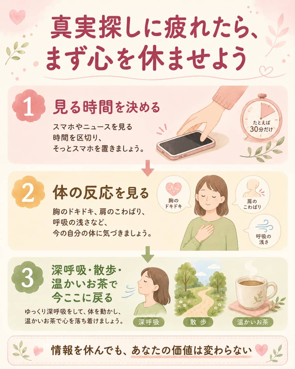 情報疲れから心を戻す3ステップ
