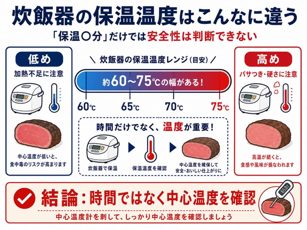炊飯器の保温温度は機種で違う図解
