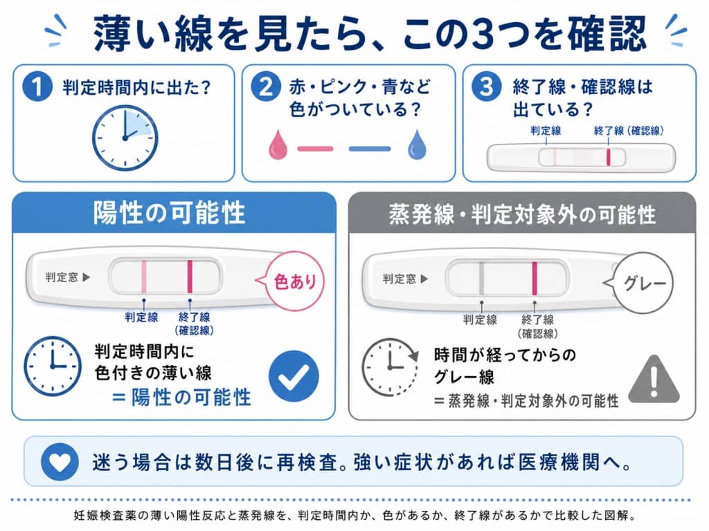 薄い陽性反応と蒸発線の見分け方