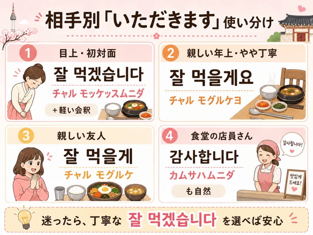 韓国語「いただきます」相手別使い分けマップ
