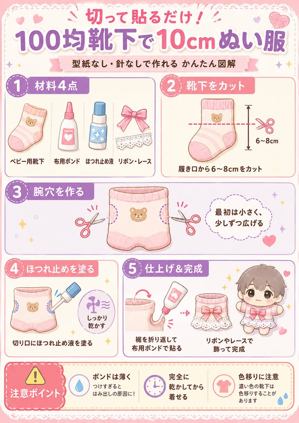 100均靴下で作る10cmぬい服の簡単手順