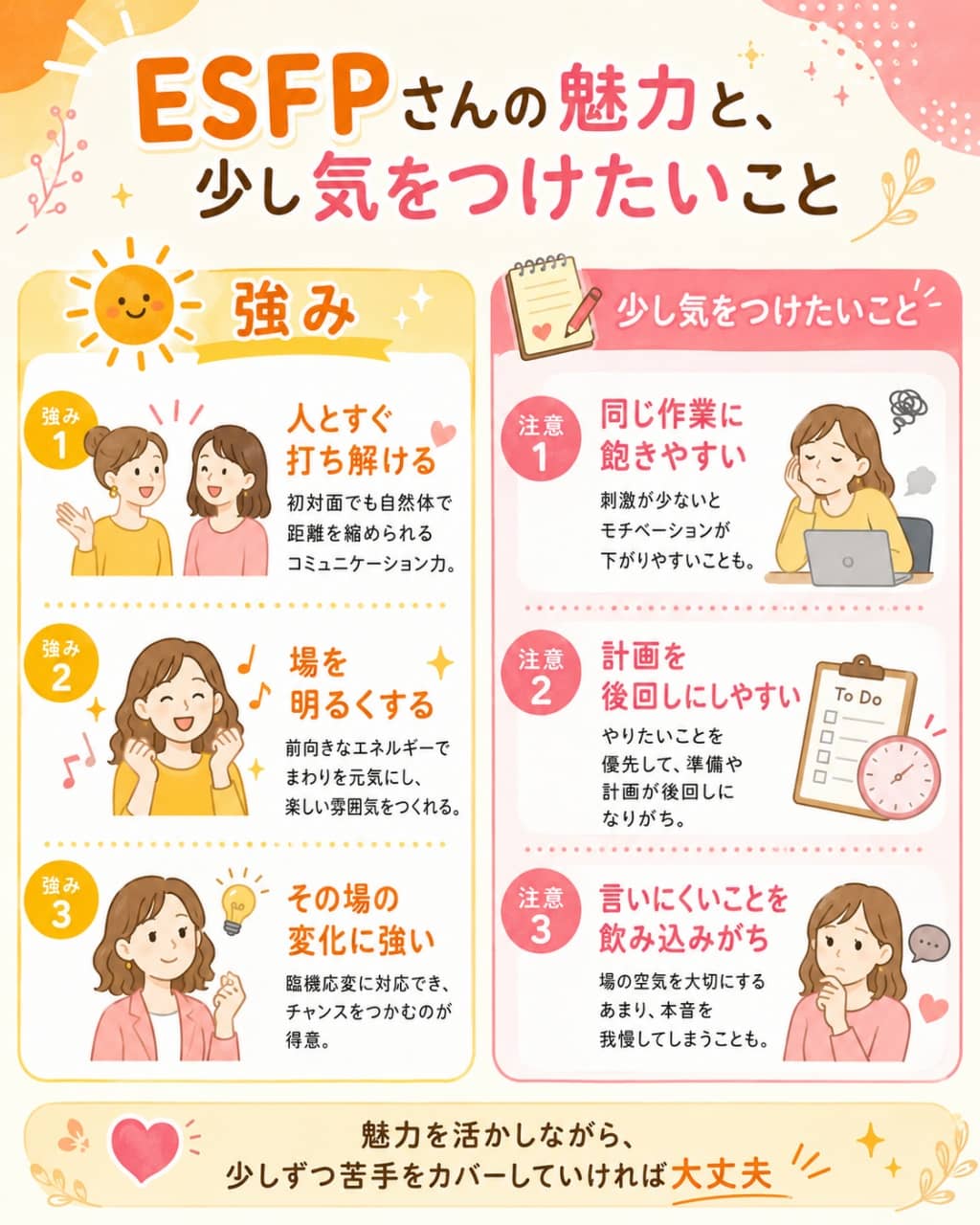ESFPの強みと注意点の図解