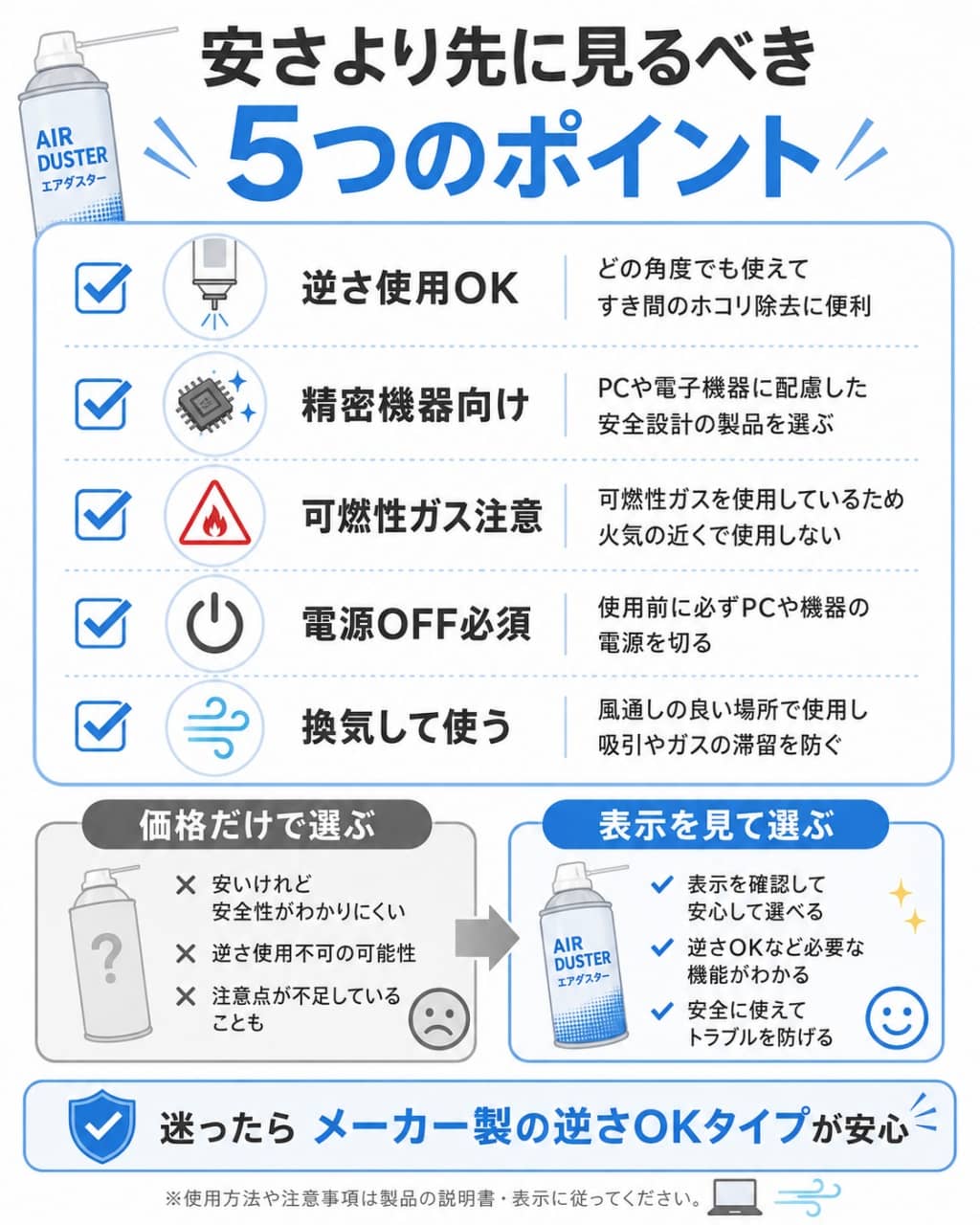 PC用エアダスターを選ぶときのチェックポイント