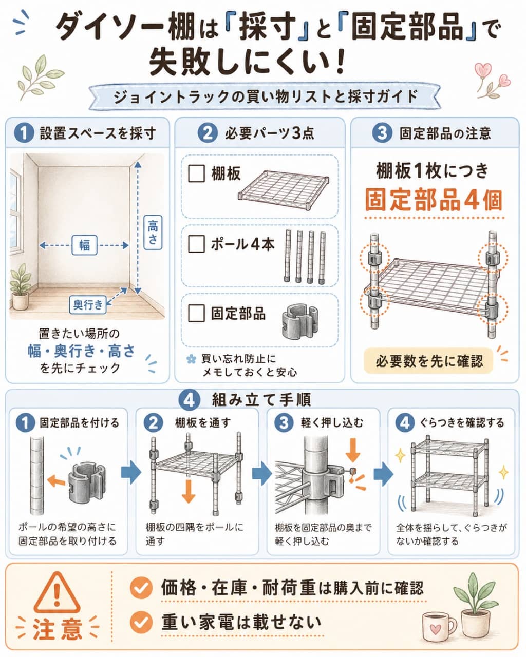 ダイソー ジョイントラックの買い物リストと採寸ガイド