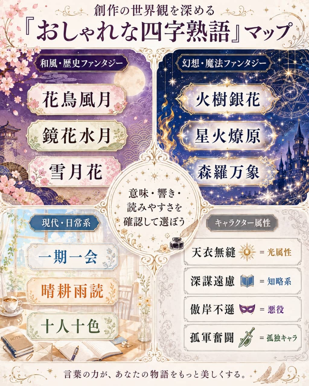 創作に使える世界観別・四字熟語ワードマップ