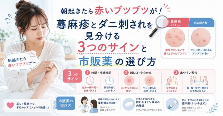 朝起きたら赤いブツブツが！蕁麻疹とダニ刺されを見分ける3つのサインと市販薬の選び方