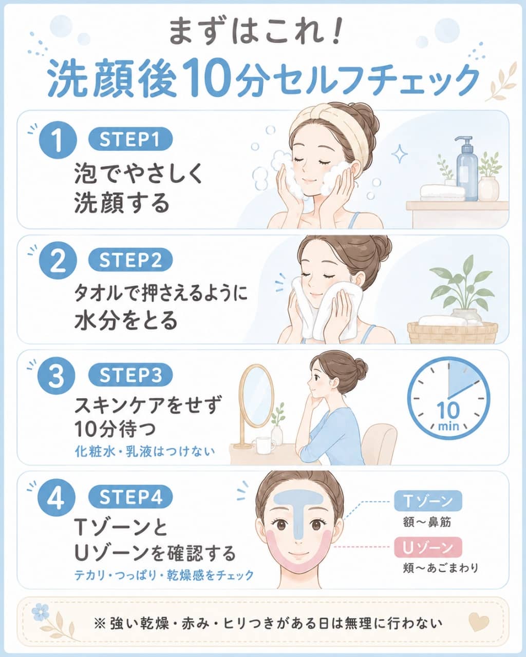 洗顔後10分セルフチェックのやり方