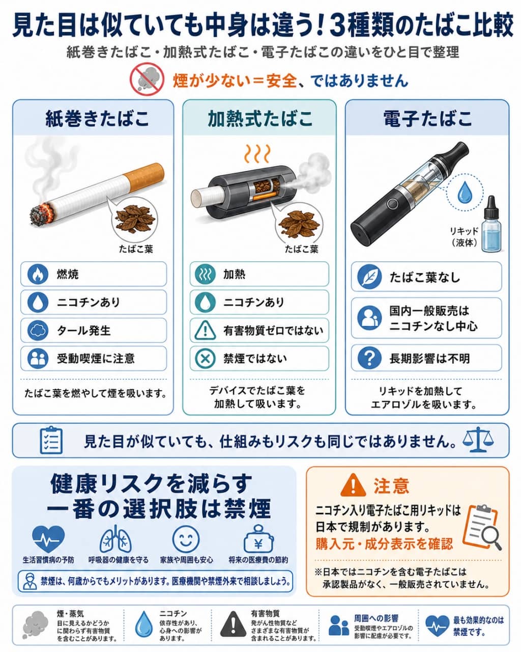 紙巻きたばこ・加熱式たばこ・電子たばこの違い比較