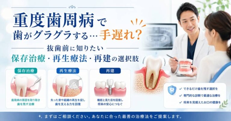 重度歯周病で歯がグラグラする…手遅れ？抜歯前に知りたい保存治療・再生療法・再建の選択肢