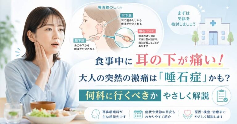食事中に耳の下が痛い！大人の突然の激痛は「唾石症」かも？何科に行くべきかやさしく解説