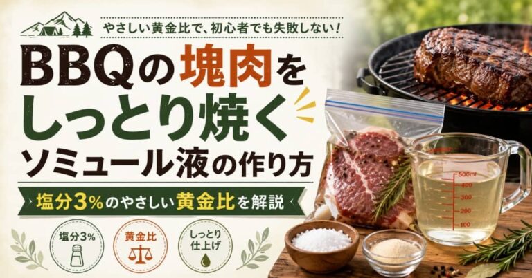 BBQの塊肉をしっとり焼くソミュール液の作り方｜塩分3％のやさしい黄金比を解説