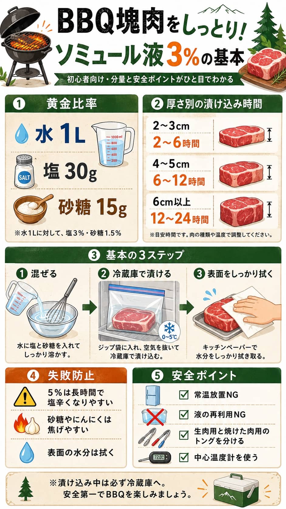 BBQ塊肉向けソミュール液3％レシピと安全な使い方