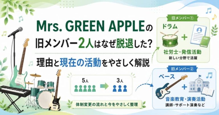 Mrs. GREEN APPLEの旧メンバー2人はなぜ脱退した？理由と現在の活動をやさしく解説