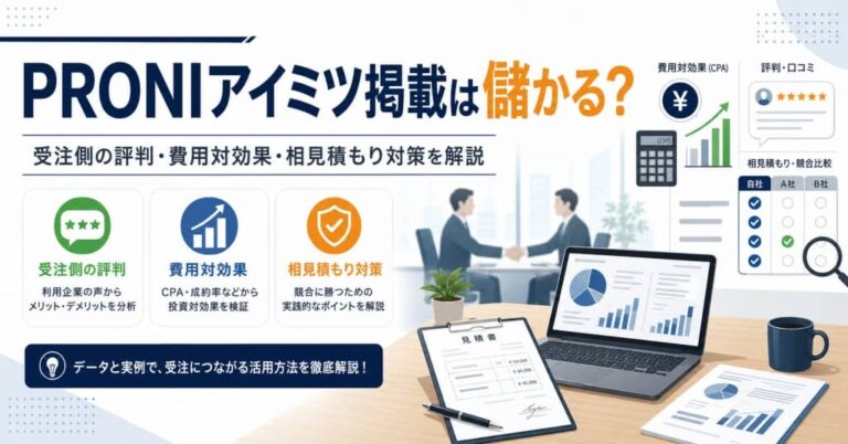 PRONIアイミツ掲載は儲かる？受注側の評判・費用対効果・相見積もり対策を解説