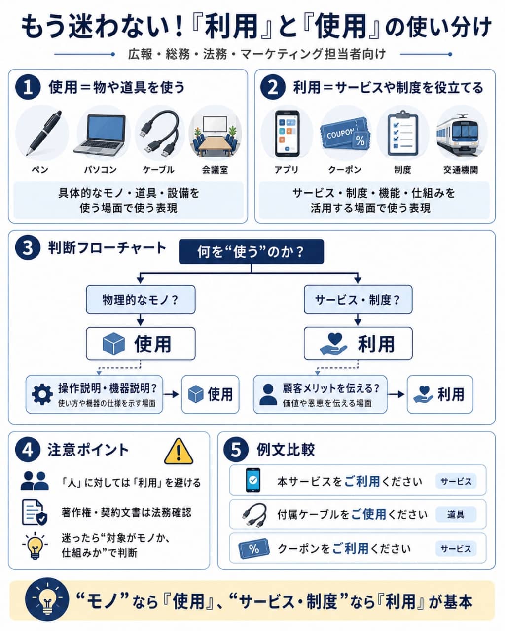 「利用」と「使用」の違いと判断フローチャート