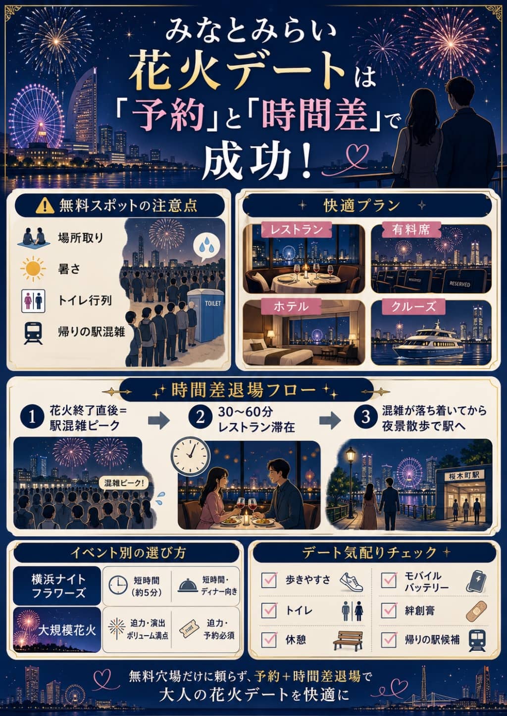 みなとみらい花火デートの混雑回避と時間差退場ガイド