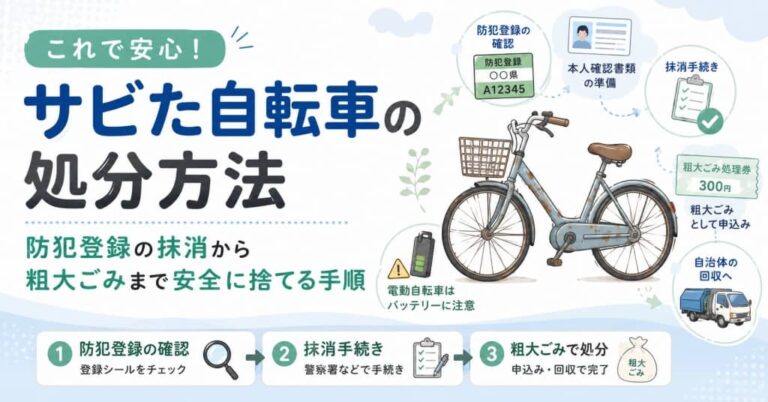 サビた自転車の処分方法｜防犯登録の抹消から粗大ごみまで安全に捨てる手順