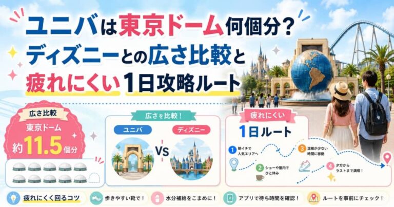 ユニバは東京ドーム何個分？ディズニーとの広さ比較と疲れにくい1日攻略ルート