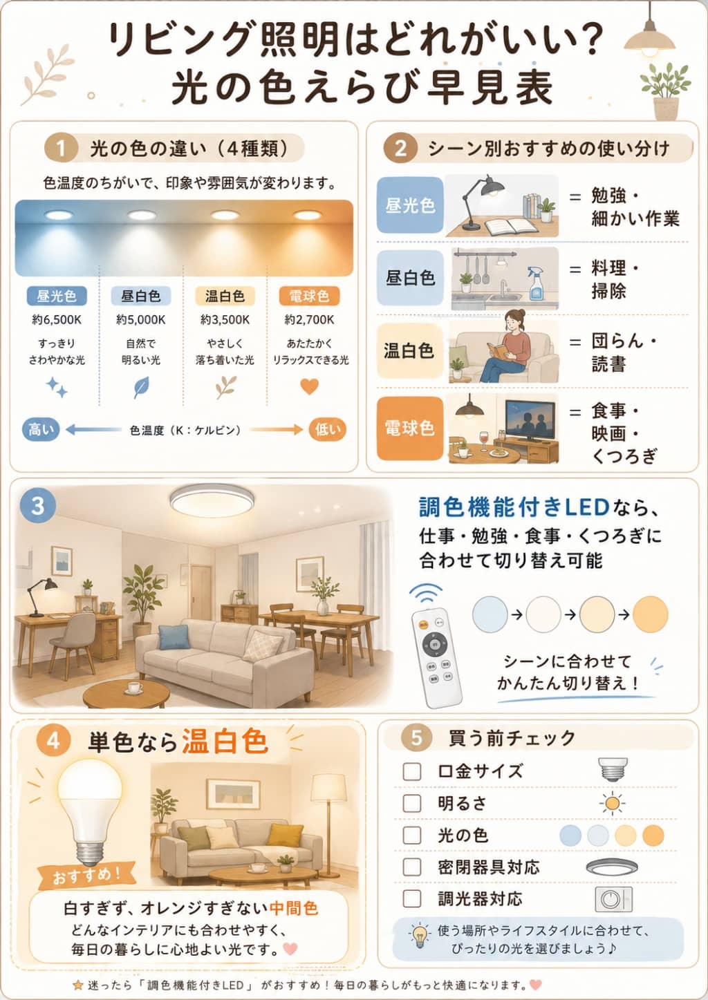 兼用リビングに合う照明色の選び方